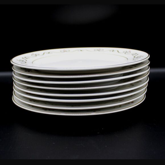 Vintage Pier 1 Salad Dessert Plates Set White Gold Scroll Red Ornaments Design - Picture 3 of 8